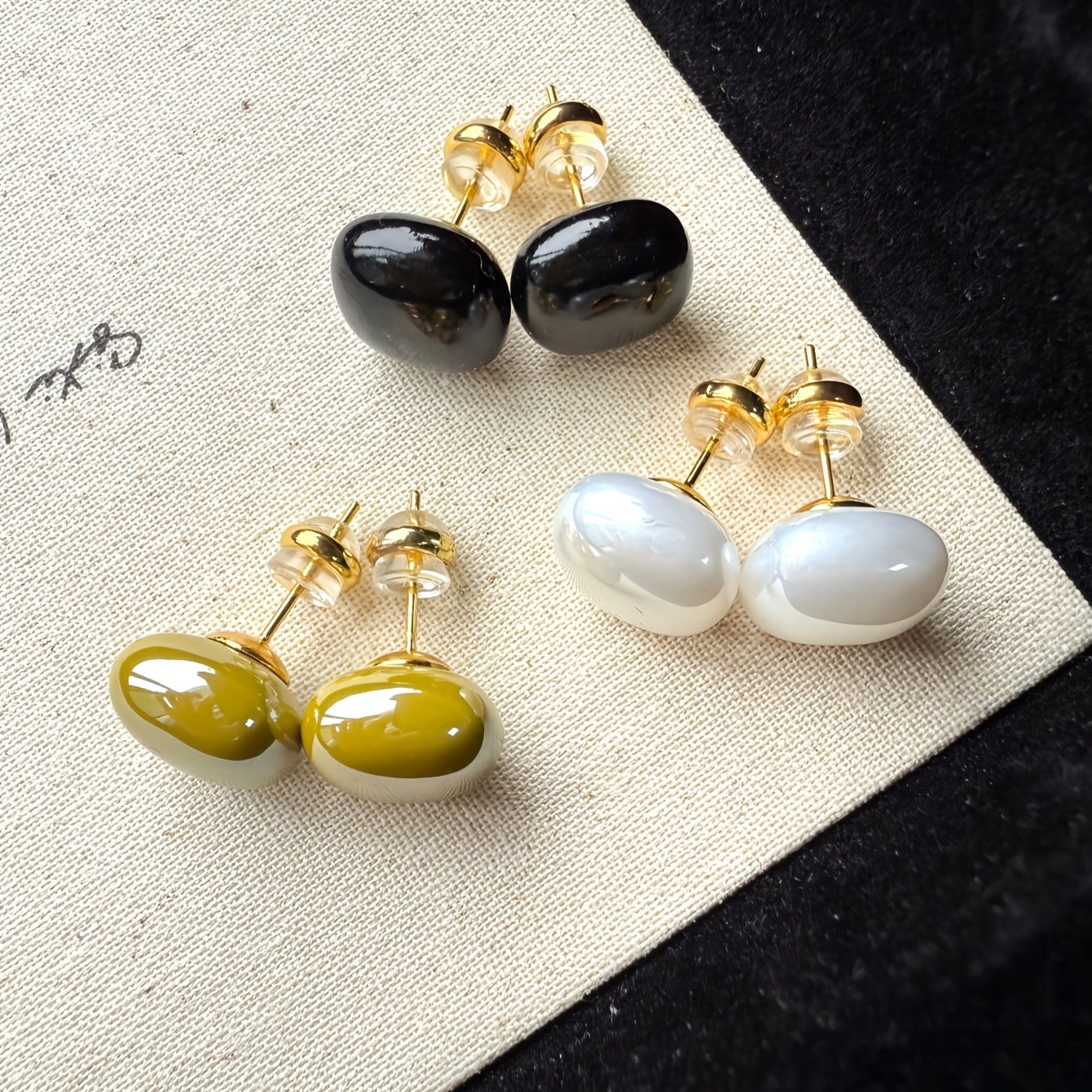 3 Pairs Retro Niche Mustard Yellow Beads Earrings Set